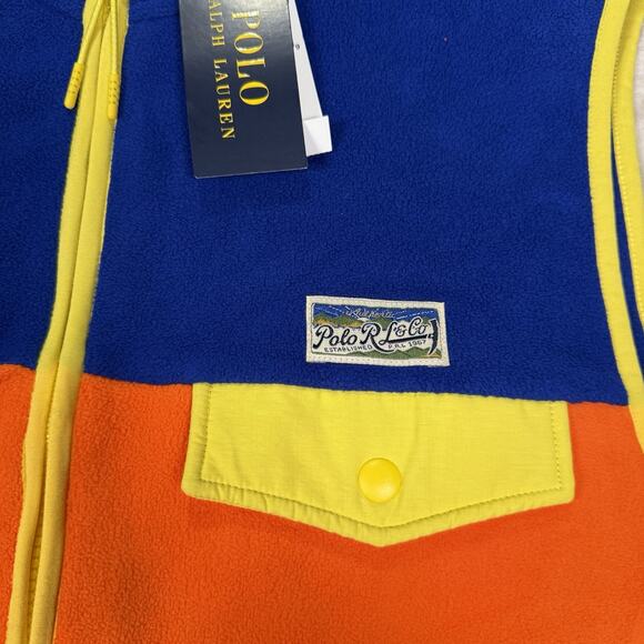 NWT Polo Ralph Lauren Color Blocked Brushed Fleece Vest Men's Size M Orange Blue - Picture 3 of 9